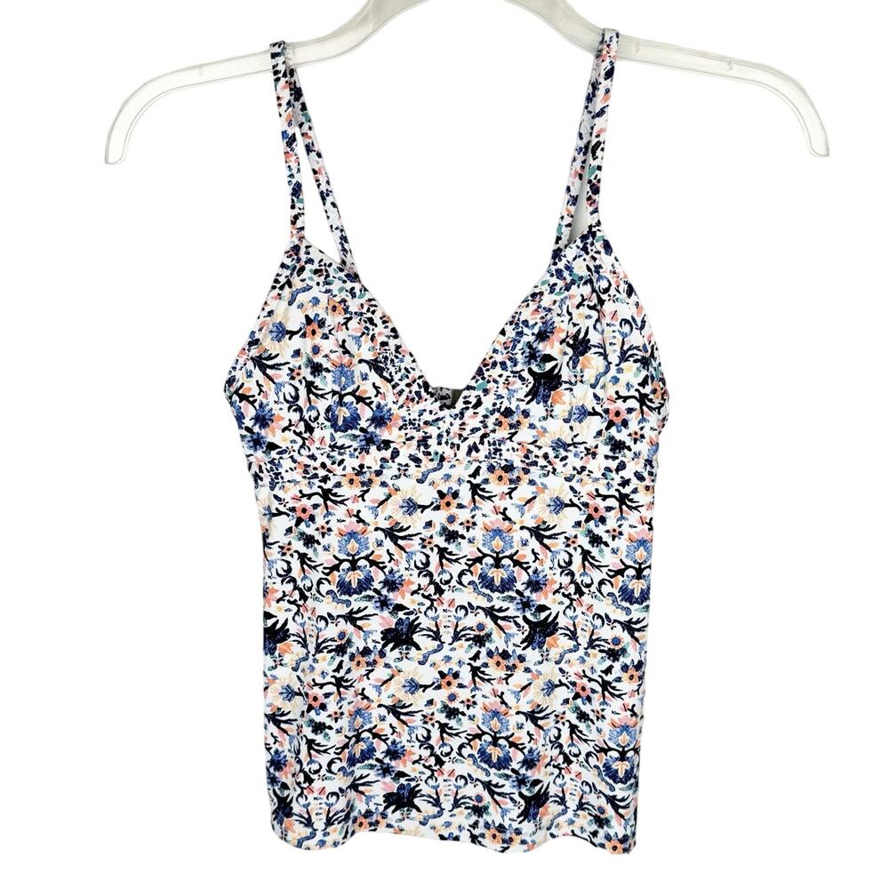 Athleta Multi Colored Floral "Barbados" Cut Out Back Tankini Swim Top Sz XS